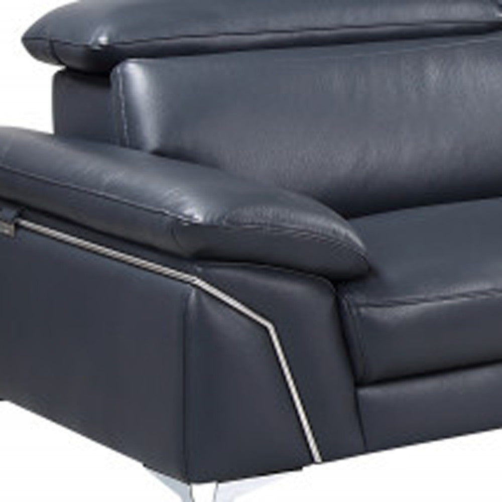 Navy Blue Italian Leather L Shaped 2 Piece Sectional