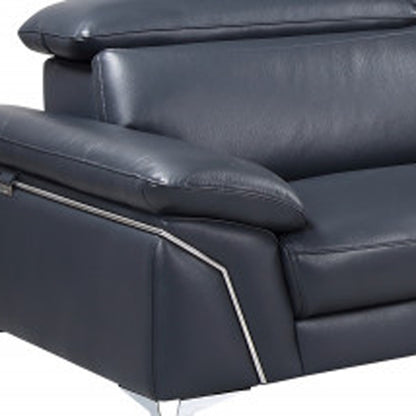 Navy Blue Italian Leather L Shaped 2 Piece Sectional