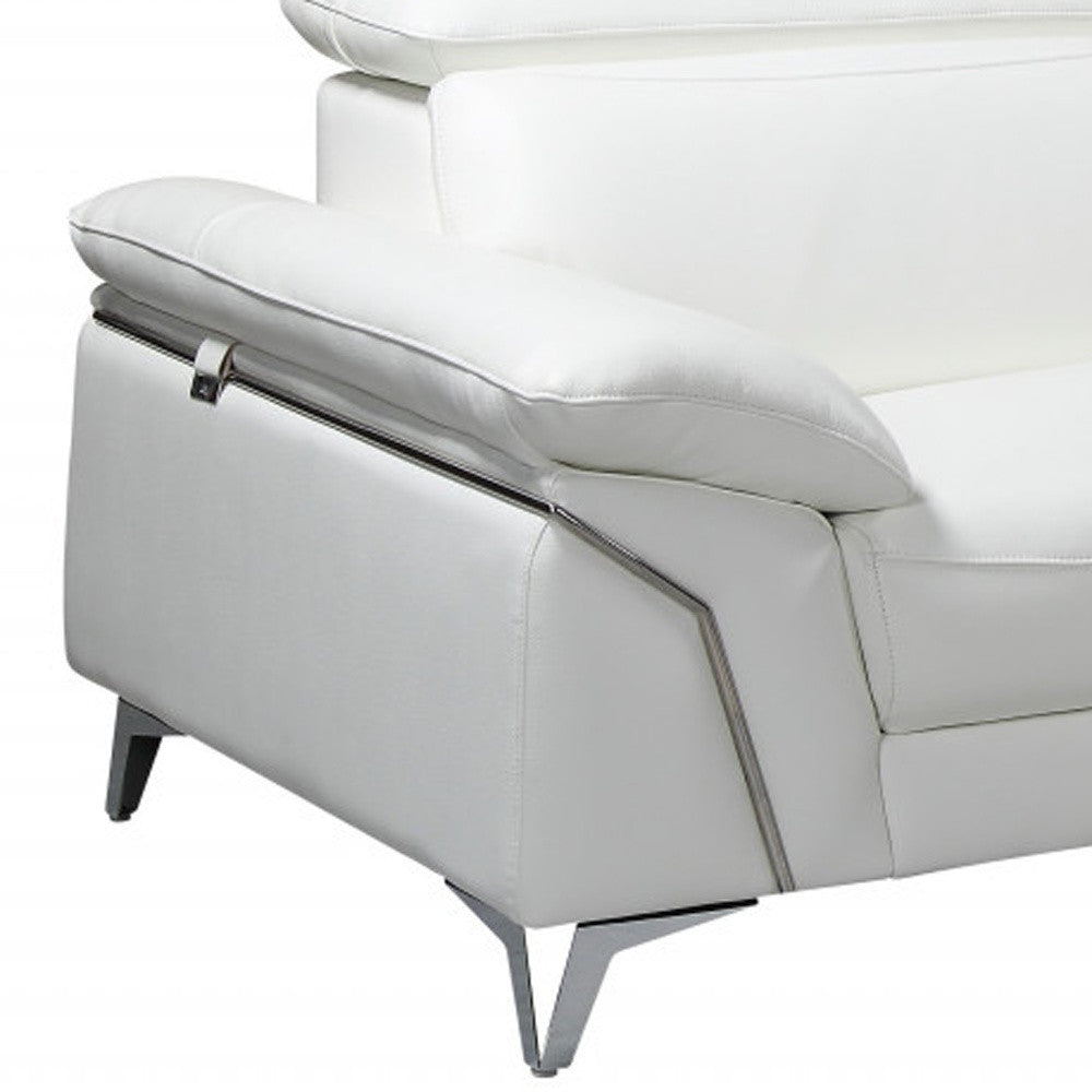 White Italian Leather L Shaped 2 Piece Sofa & Chaise Sectional