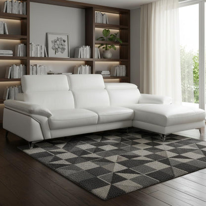 White Italian Leather L Shaped 2 Piece Sofa & Chaise Sectional