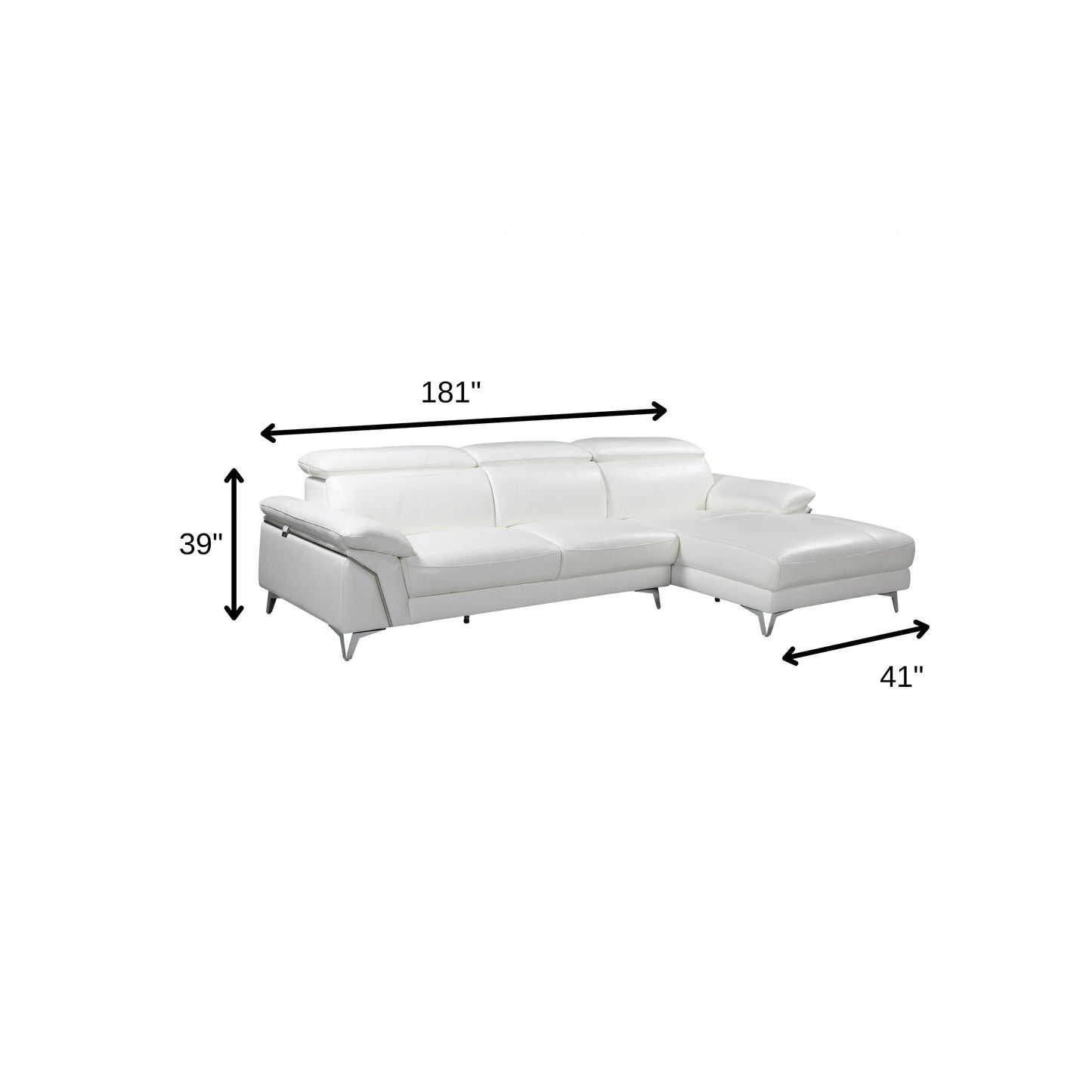 White Italian Leather L Shaped 2 Piece Sofa & Chaise Sectional
