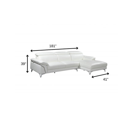 White Italian Leather L Shaped 2 Piece Sofa & Chaise Sectional