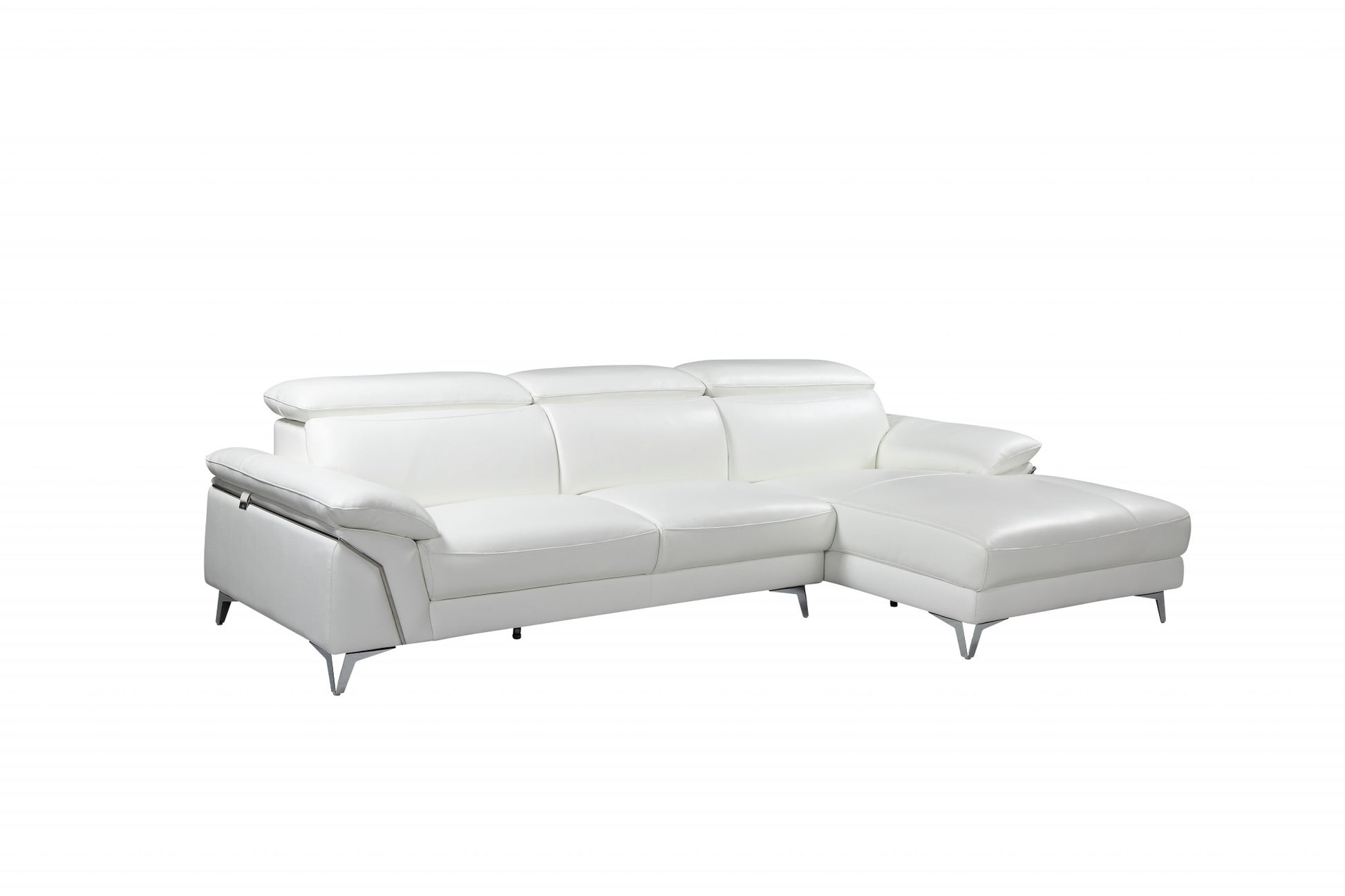 White Italian Leather L Shaped 2 Piece Sofa & Chaise Sectional