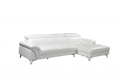 White Italian Leather L Shaped 2 Piece Sofa & Chaise Sectional