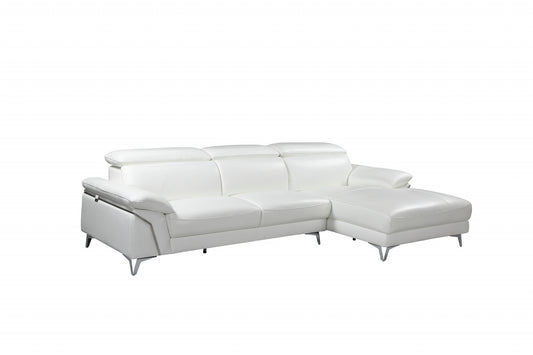 White Italian Leather L Shaped 2 Piece Sofa & Chaise Sectional