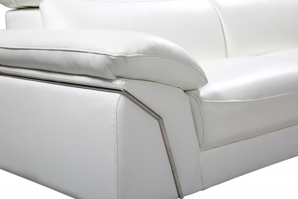 White Italian Leather L Shaped 2 Piece Sofa & Chaise Sectional