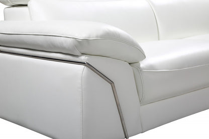 White Italian Leather L Shaped 2 Piece Sofa & Chaise Sectional