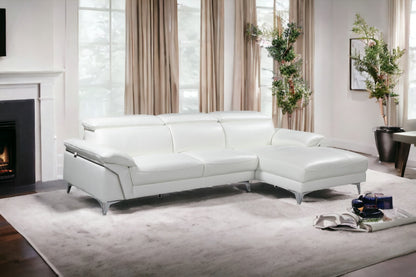 White Italian Leather L Shaped 2 Piece Sectional