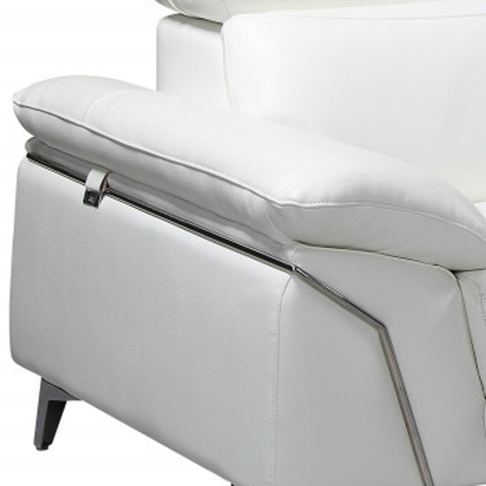 White Italian Leather L Shaped 2 Piece Sofa & Chaise Sectional