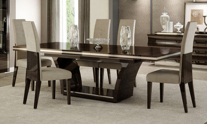 Dark Brown Solid Wood Self-Storing Leaf Pedestal Base Dining Table
