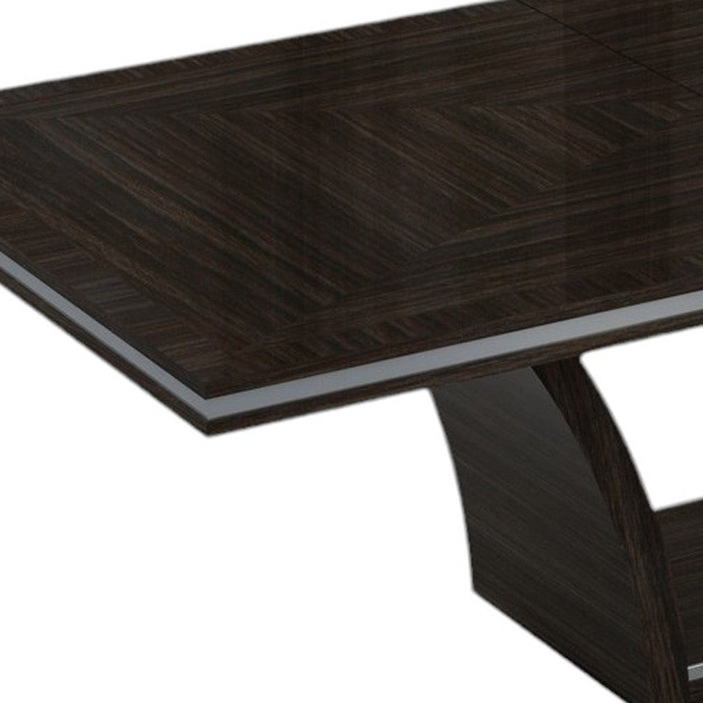 Dark Brown Solid Wood Self-Storing Leaf Pedestal Base Dining Table