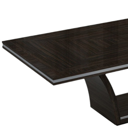 Dark Brown Solid Wood Self-Storing Leaf Pedestal Base Dining Table