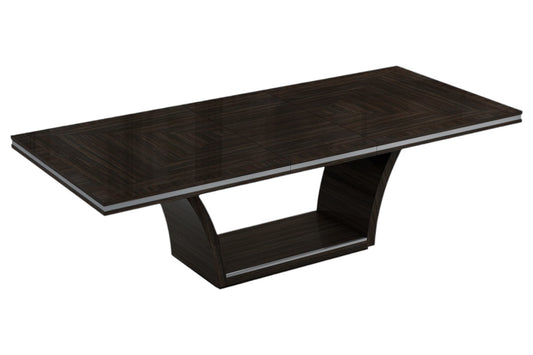 Dark Brown Solid Wood Self-Storing Leaf Pedestal Base Dining Table