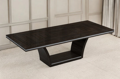 Dark Brown Solid Wood Self-Storing Leaf Pedestal Base Dining Table