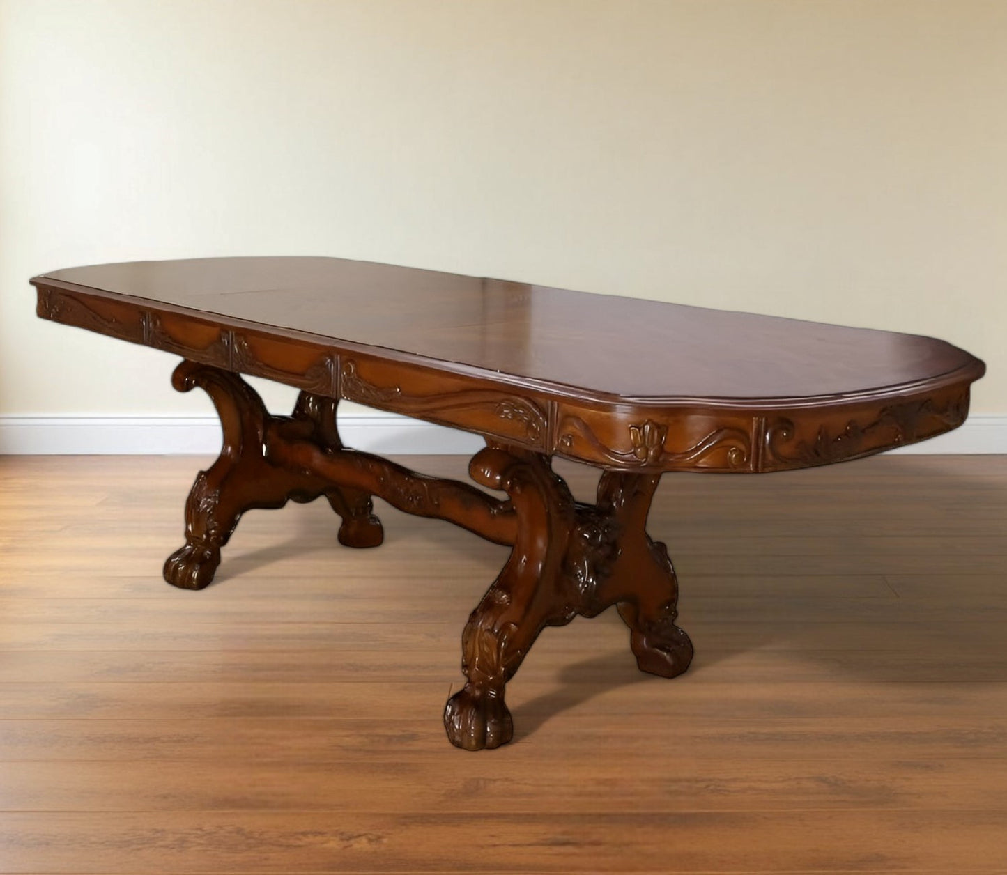 Dark Brown Free Form Solid Wood Double Pedestal Base Dining Table