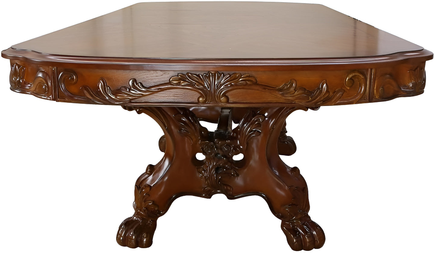 Dark Brown Free Form Solid Wood Double Pedestal Base Dining Table