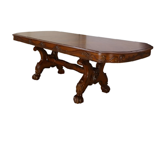 Dark Brown Free Form Solid Wood Double Pedestal Base Dining Table