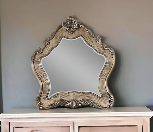 Oak Abstract Wood Framed Mounted Dresser Mirror