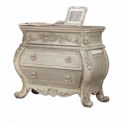 Antiqued White Three Drawers Nightstand