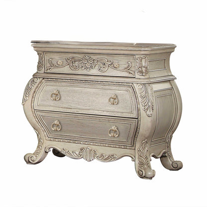 Antiqued White Three Drawers Nightstand