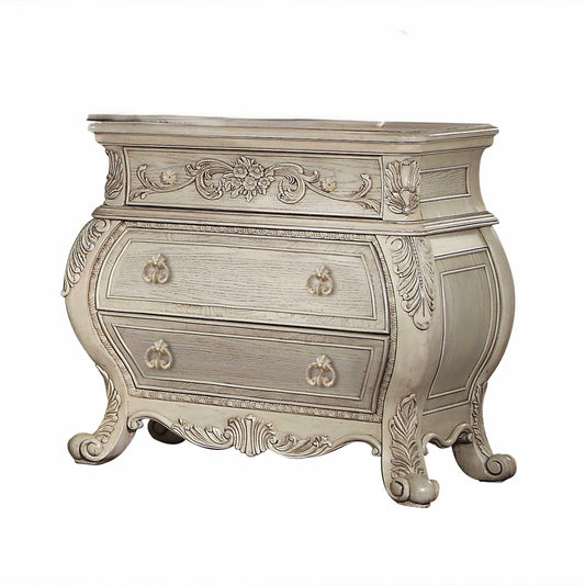 Antiqued White Three Drawers Nightstand