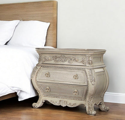 Antiqued White Three Drawers Nightstand