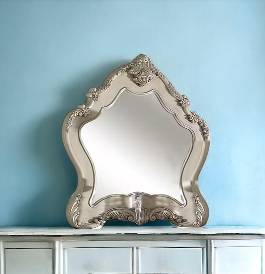 White Abstract Wood Framed Mounted Dresser Mirror