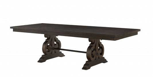 Brown Solid Wood Trestle Base Dining Table