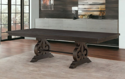 Brown Solid Wood Trestle Base Dining Table