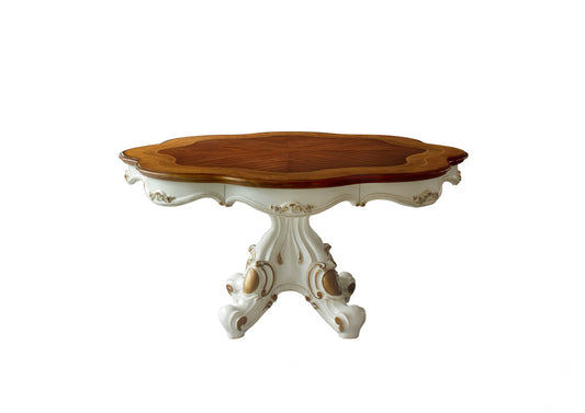 Brown And White Oval Solid Wood Pedestal Base Dining Table