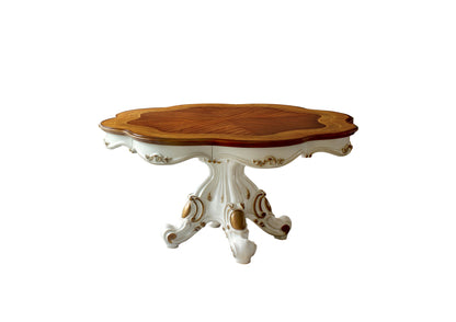 Brown And White Oval Solid Wood Pedestal Base Dining Table