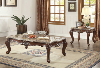 Dark Brown Genuine Marble & Solid Wood Coffee Table