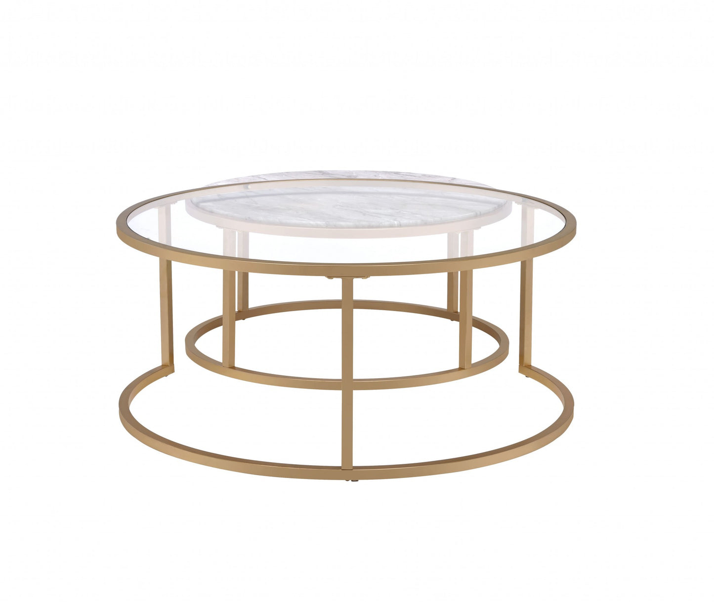 Clear White & Gold Glass Faux Marble & Iron Round Nesting Tables