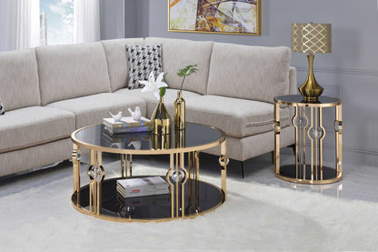Metal Glass Coffee Table & Gold Black Glass