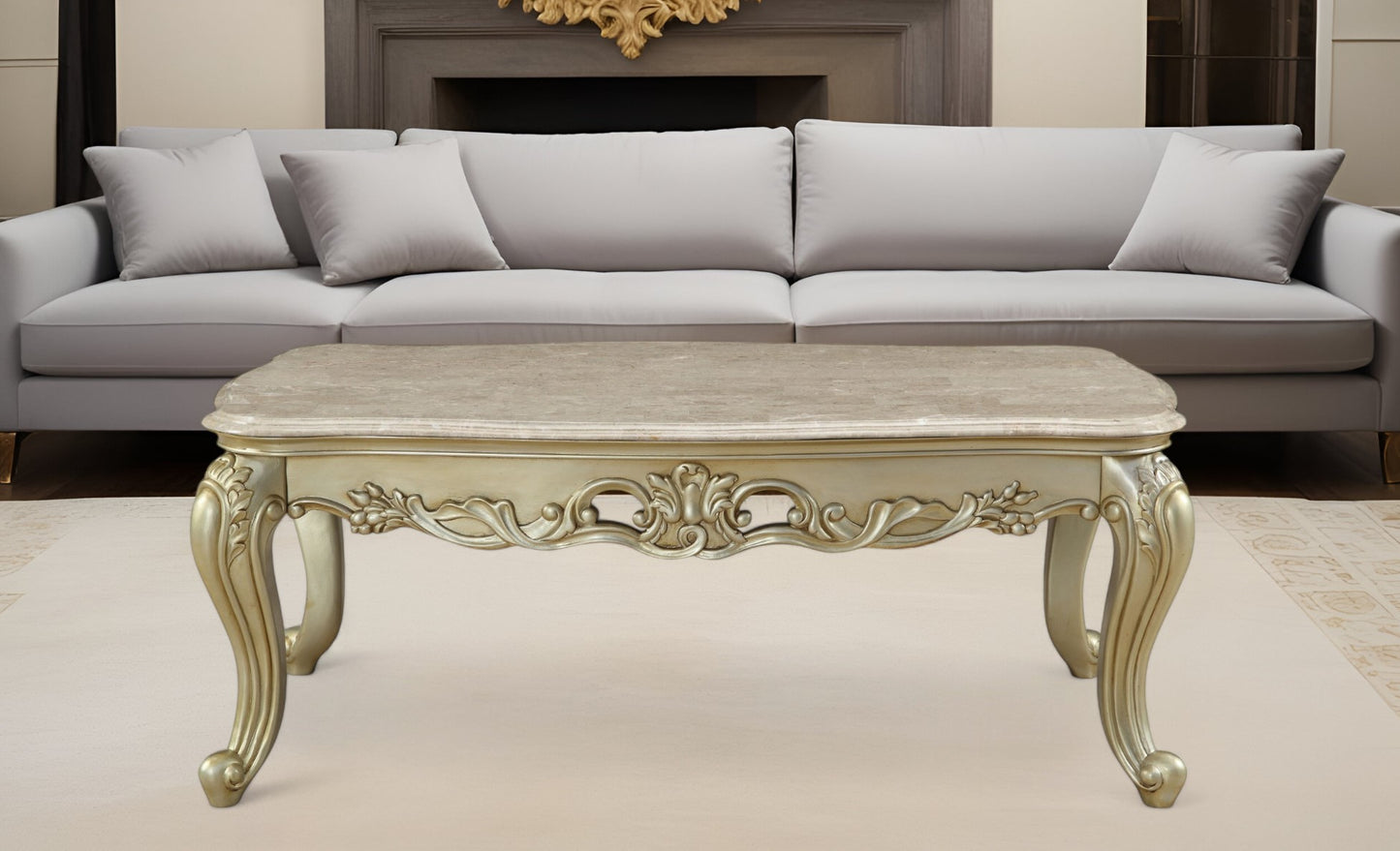 Genuine Marble & Solid Wood Coffee Table