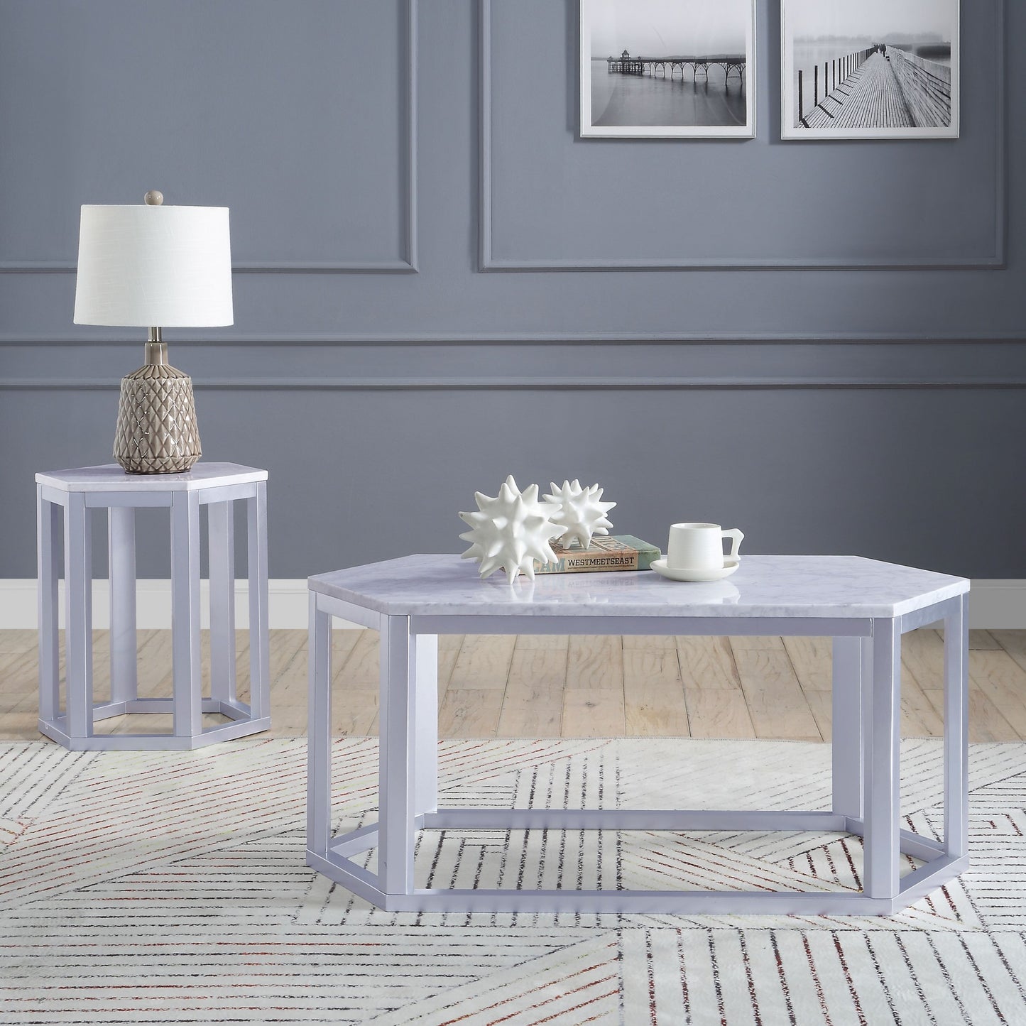 Silver Marble Wood Coffee Table