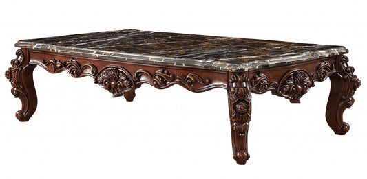 Dark Brown & Merlot Genuine Marble Coffee Table