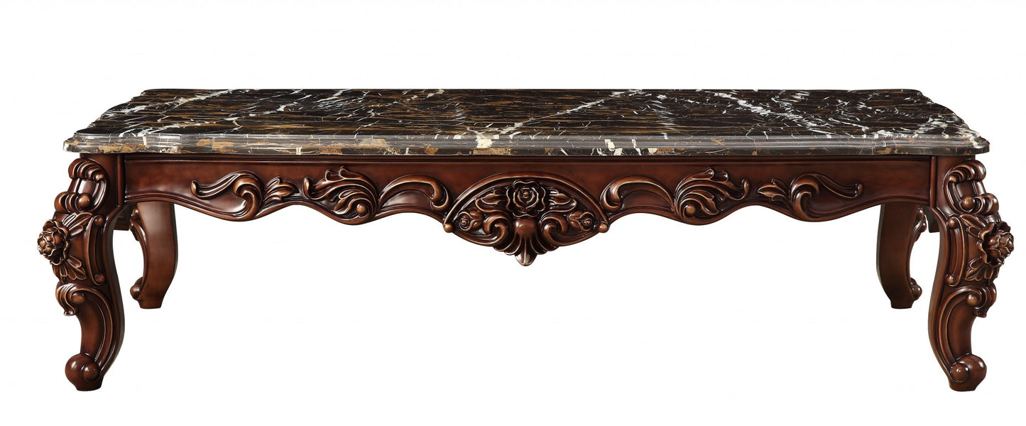 Dark Brown & Merlot Genuine Marble Coffee Table