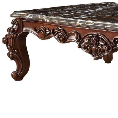 Dark Brown & Merlot Genuine Marble Coffee Table