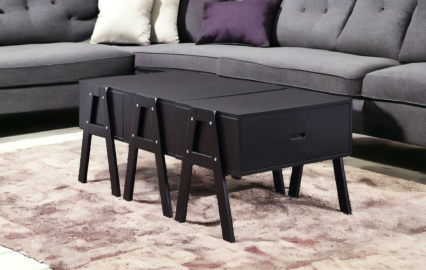 Black Convertible Coffee Table w/ 3 Drawers