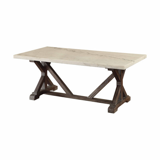 Brown & White Faux Marble & Solid Wood Coffee Table