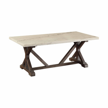 Brown & White Faux Marble & Solid Wood Coffee Table
