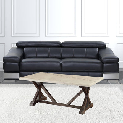 Brown & White Faux Marble & Solid Wood Coffee Table