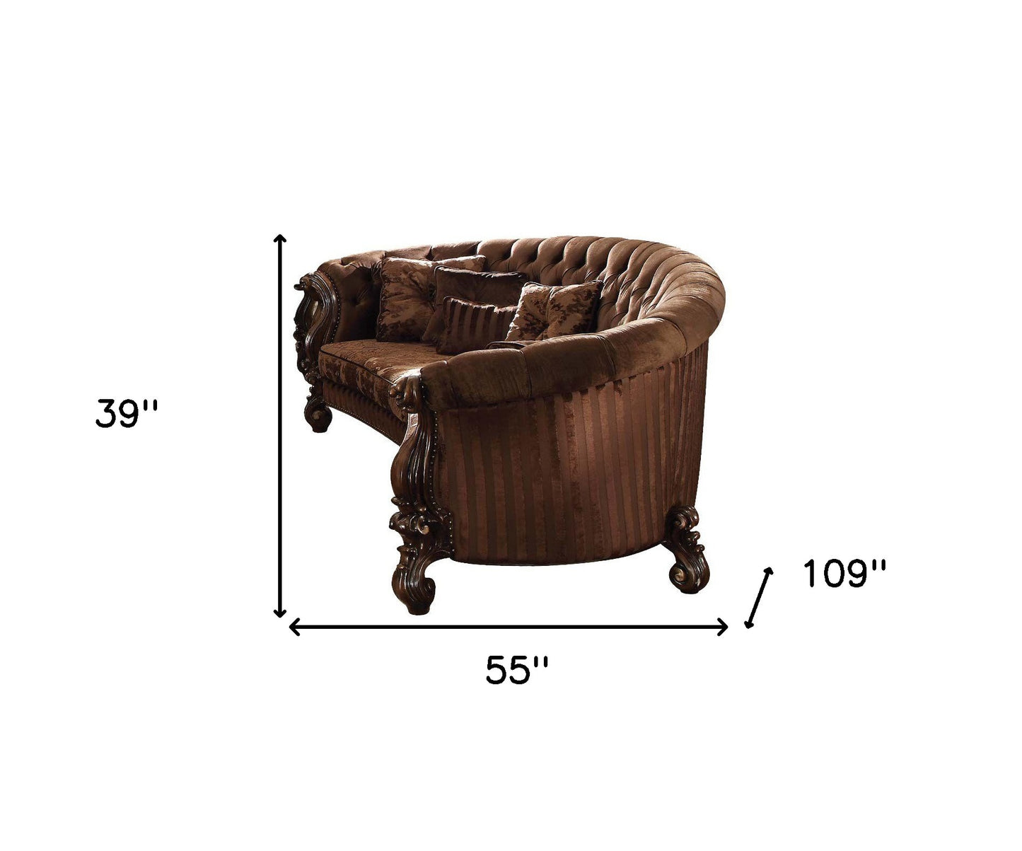 Brown Velvet Curved Sofa w/ Pillows