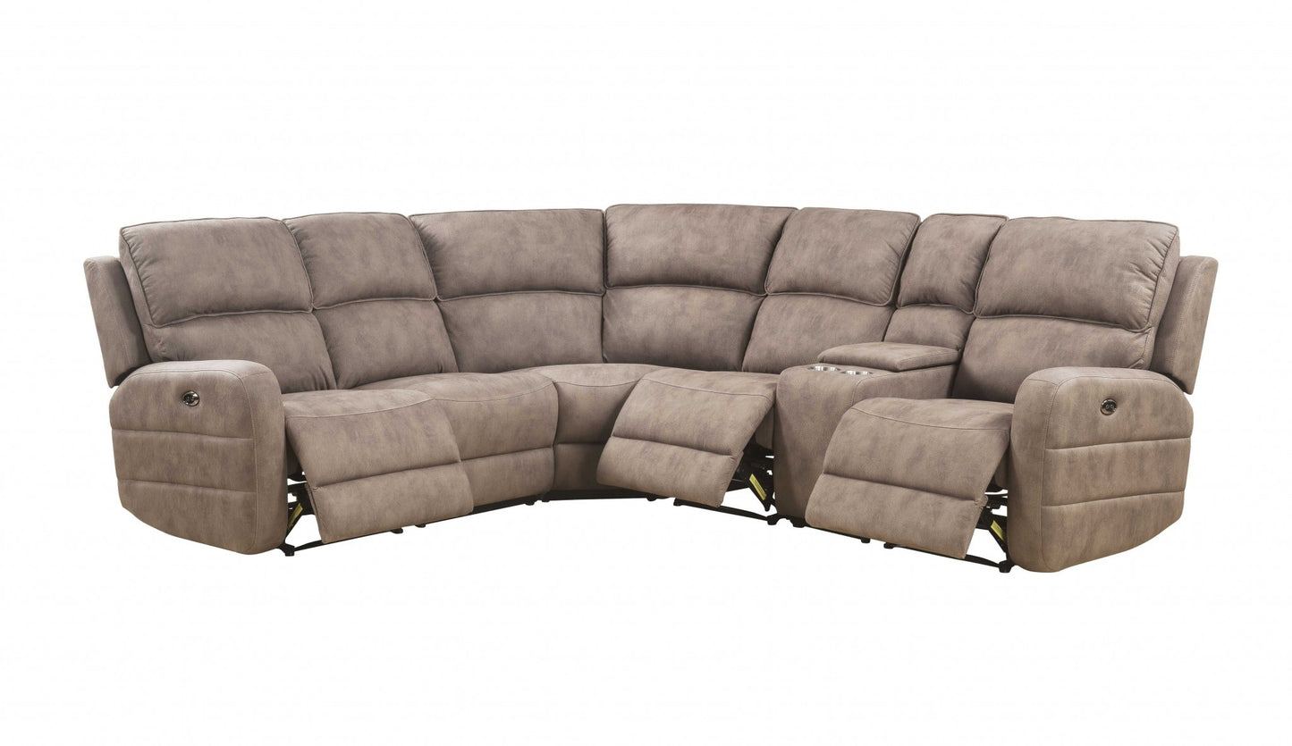 Dark Brown Genuine Leather L Shaped 6 Piece Sectional w/ Console