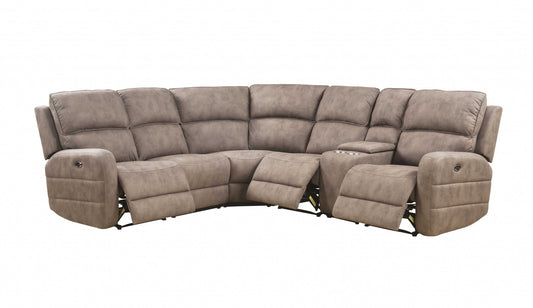 Dark Brown Genuine Leather L Shaped 6 Piece Sectional w/ Console