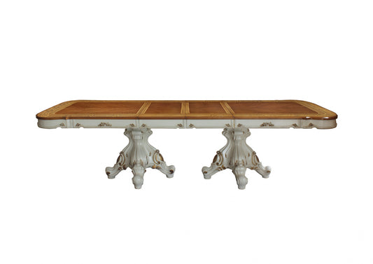 Brown And White Solid Wood Double Pedestal Base Dining Table