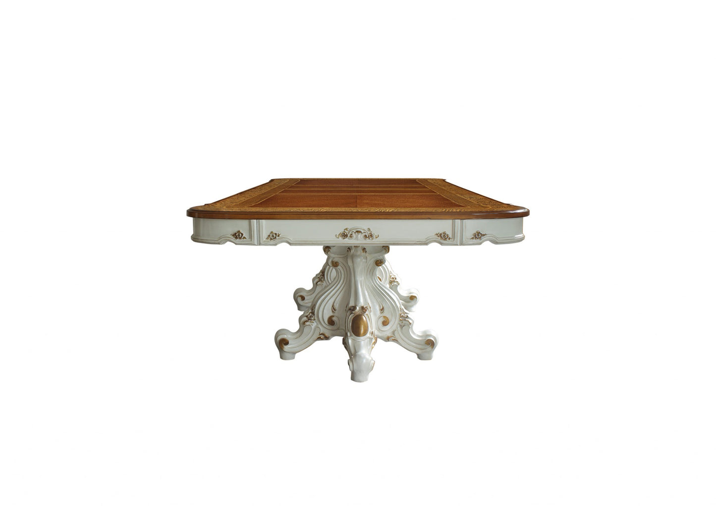 Brown And White Solid Wood Double Pedestal Base Dining Table