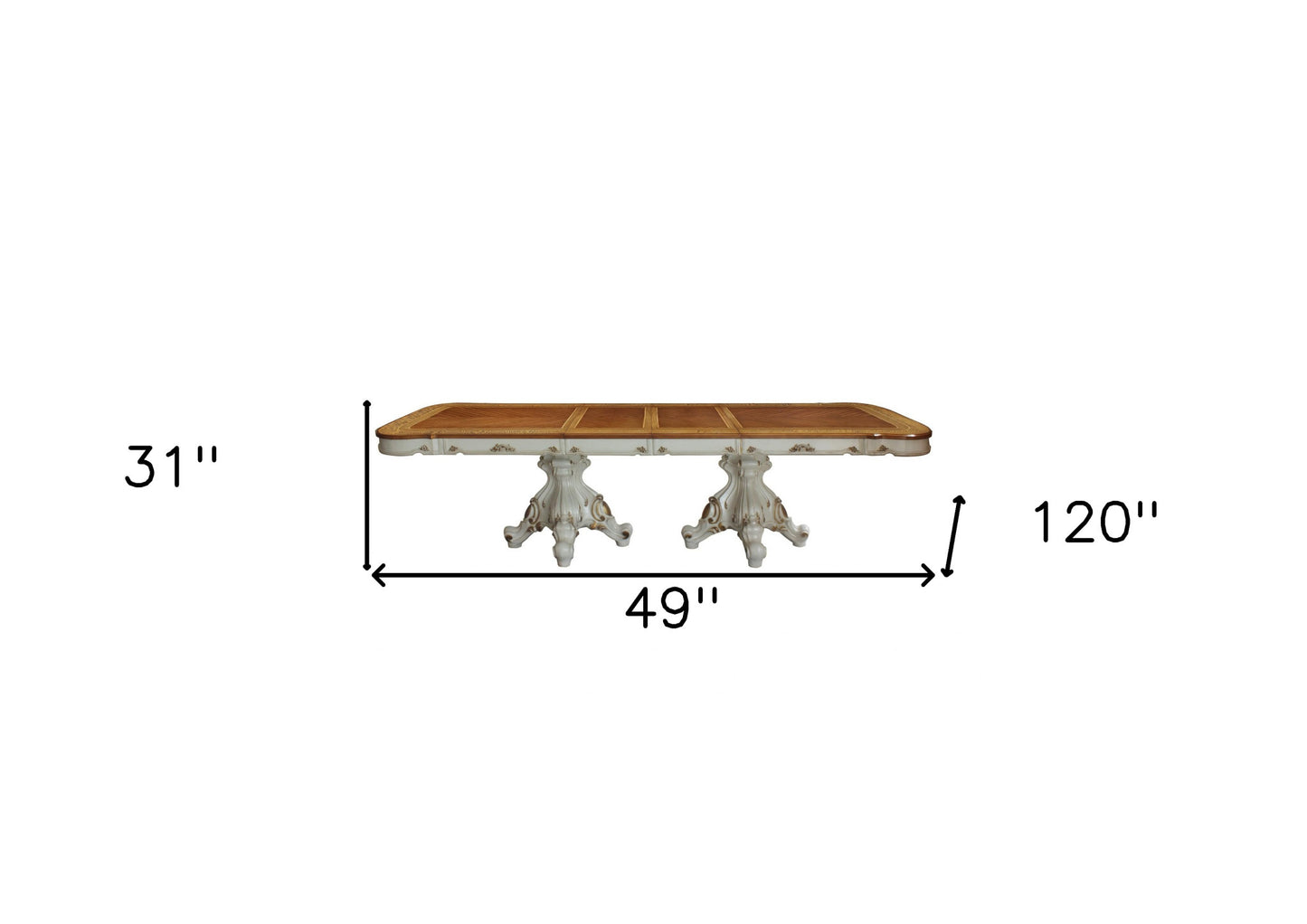 Brown And White Solid Wood Double Pedestal Base Dining Table