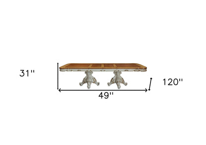 Brown And White Solid Wood Double Pedestal Base Dining Table